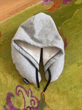 Gray Travel Hoodie Neck Pillow - Soft Fleece Comfort